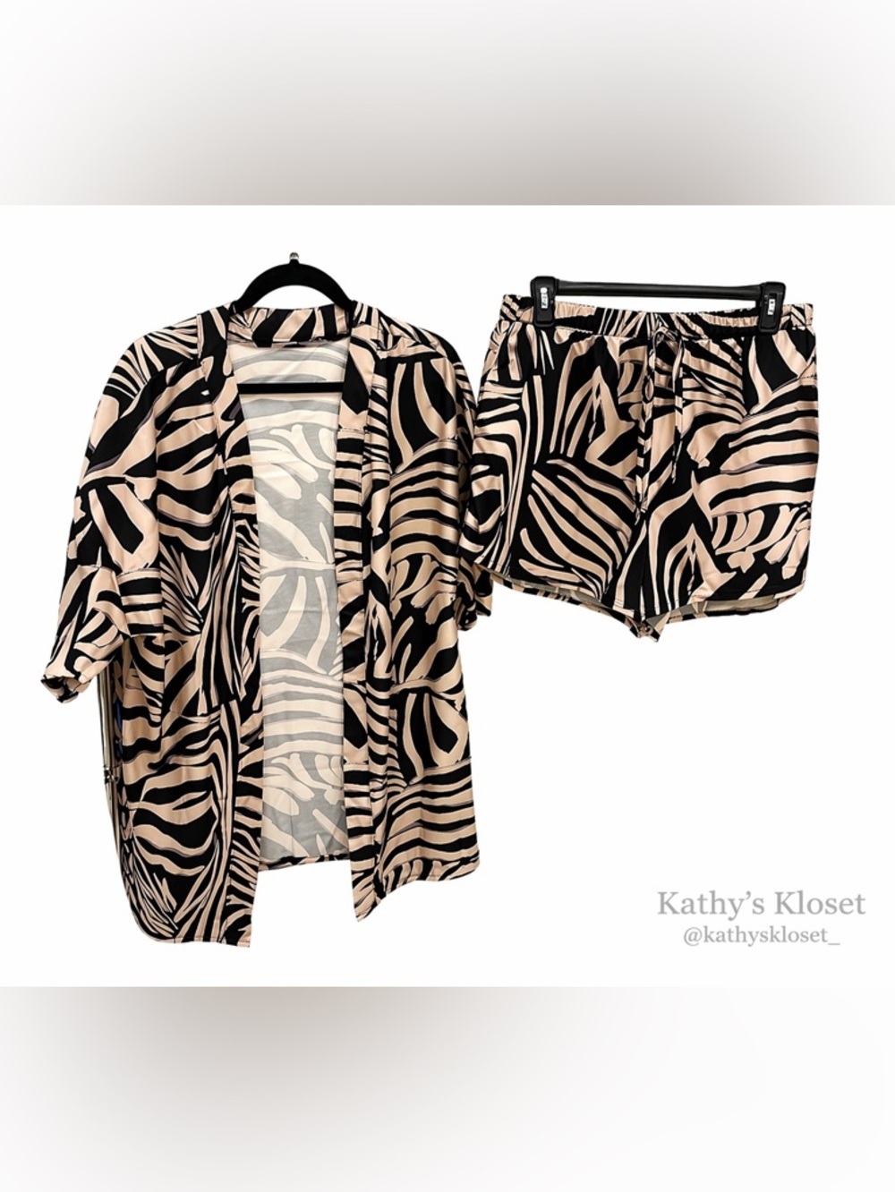 SHEIN Black and Beige Zebra-Stripe Lounge Set